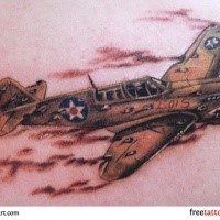 Realistic looking colored tattoo of WW2 plane