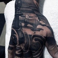 Realistic looking detailed hand tattoo of chess figures