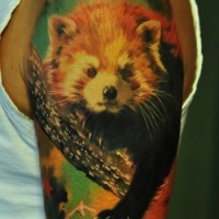 Realistic red panda tattoo on half sleeve