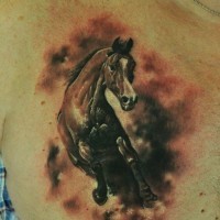 Realistic running horse tattoo on chest