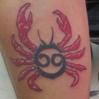 Red and black crab tattoo for lady