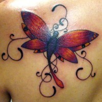 Tatuaggio colorato sulla spalla la farfalla misteriosa