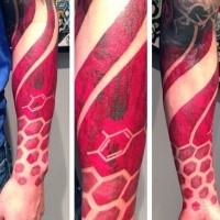 Red ink style amazing looking geometrical tattoo on forearm