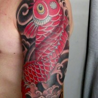 Red koi fish tattoo on half sleeve for men