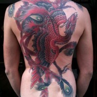 Tatuaggio su tutta la schiena l'uccello magico rosso nero by Guicho