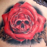 Red rose with skull tattoo