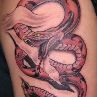 Red snake skin rip tattoo