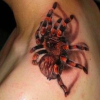 Rote Tarantelspinne Tattoo am Hals