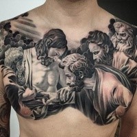 Religious style colored chest tattoo