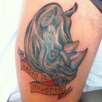 Rhino tattoo with lettering for man