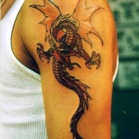 Tatuaggio carino sul deltoide il dragone con le ali