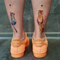 Romantic looking for girls tattoo of cat couple with hearts