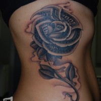 Rose flower designed with dollar banknotes side tattoo with shadow