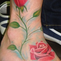 Tatuaje en el tobillo, 
dos rosas con tallos verdes claros