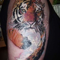 Realistic running tiger tattoo in colour