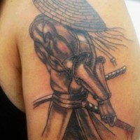 Samurai commits harakiri tattoo on half sleeve