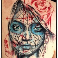 Tatuaggio moderno  sulla spalla Santa Morte by Jacob Pedersen
