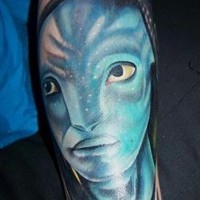 Сarelessly drawn colored forearm tattoo of Avatar hero