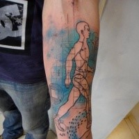 Science style colored forearm tattoo of human body with numbers