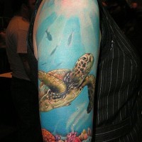 Sea turtle tattoo on half sleeve