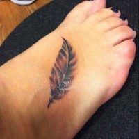 Sexy foot tattoo ink painted feather