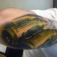 Sharp painted very realistic bullets tattoo on forearm