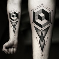 Sharp simple painted 3D geometrical tattoo on arm