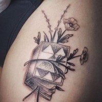 Shoulder tattoo in 3D style book with poppy bookmark