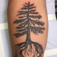 Simple big black ink tree tattoo on forearm zone