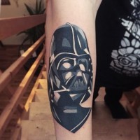 Simple black and white comic books like Vader mask tattoo on forearm