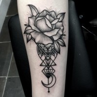 Simple black ink flower tattoo on forearm stylized with beautiful vaze
