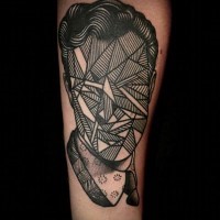 Simple black ink mystical faceless portrait tattoo on leg