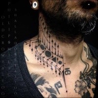 Simple black ink neck tattoo of various ornaments