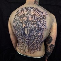 Simple black ink whole back tattoo of Hinduism Goddess
