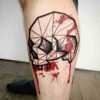 Simple colored leg tattoo of human skull with blood prints