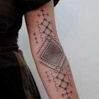 Simple designed big black ink tribal ornaments tattoo on arm