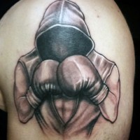 Simple designed black and white mystic boxer tattoo on arm top