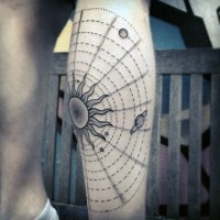 Simple designed black ink solar system tattoo on arm