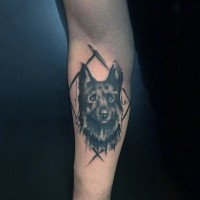 Simple designed little funny dog portrait tattoo on arm