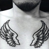 Simple designed little homemade black ink wings tattoo on chest