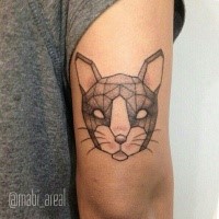 Simple geometrical style arm tattoo of cat mask