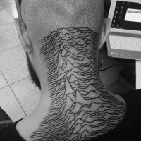 Simple homemade like black ink mountains tattoo on neck