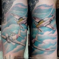 Simple homemade style  arm tattoo of large plane