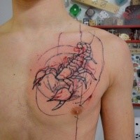 Simple homemade style chest tattoo of big scorpion