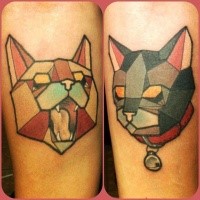 Simple homemade style colored cats tattoo