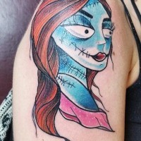 Simple homemade style colored forearm tattoo of monster cartoon hero