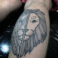 Simple linework style black ink nice designed lion tattoo on leg