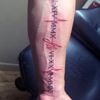 Simple little colored memorial date tattoo on arm