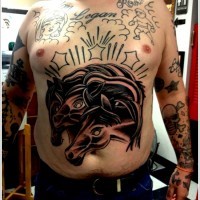 Simple old school colored running horses tattoo on belly