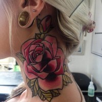 Simple old school rose flower tattoo on neck